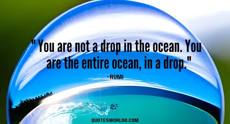 Philosophical quote of Rumi on Life highlighting the vastness and potential within each individual. The quote reads: "You are not a drop in the ocean. You are the entire ocean, in a drop."
